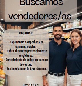 Busco representante de ventas en alimentos de consumo masivo, Caracas