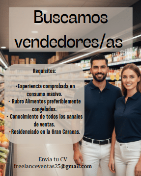Busco representante de ventas en alimentos de consumo masivo, Caracas