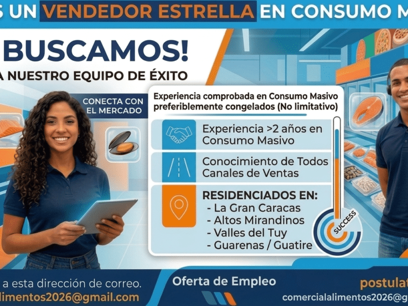 Solicitamos representantes de ventas de Alimentos de consumo masivo